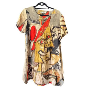 SYFS THC Women's XL Abstract Art Short Sleeve Dress Multicolor Casual